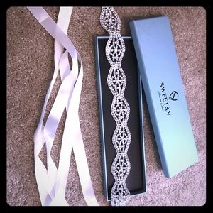Bridal Sash - ivory and crystal accents